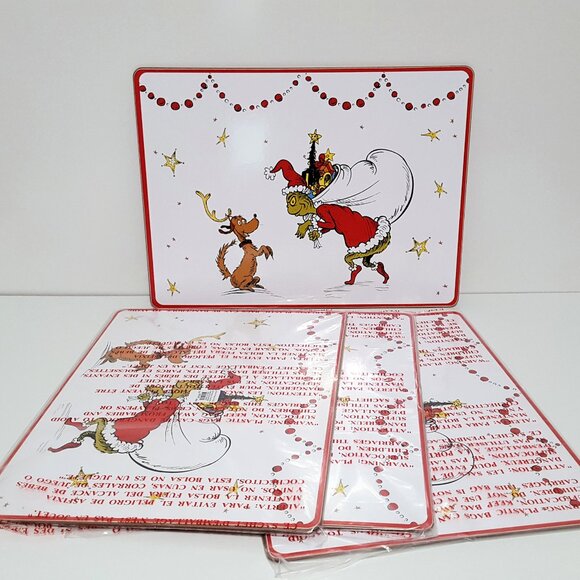 NEW RARE Pottery Barn Kids Set of 4 Dr. Seuss Grinch Hardmats - Picture 1 of 4